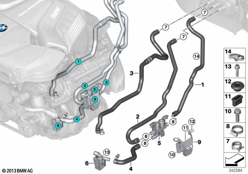 Manguera de Refrigerante 1 para BMW X5 E70N, F15, F85, X6 E71, E72, F16, F86 (OEM 64216987951). Original BMW