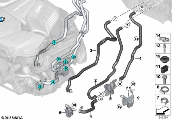 Manguera de Refrigerante 1 para BMW X5 E70N, F15, F85, X6 E71, E72, F16, F86 (OEM 64216987951). Original BMW