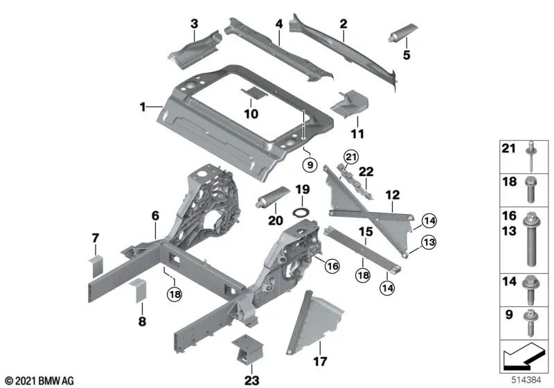 Larguero trasero derecho para BMW I01 (OEM 41007311682). Original BMW.