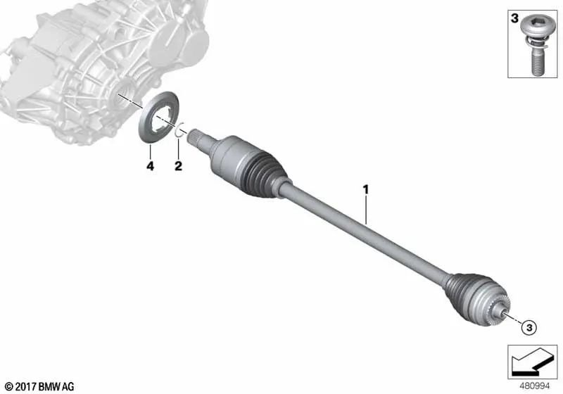 Eixo de transmissão para BMW Series 1 F40, Série 2 F44, F45, F46, X1 F48, F49, X2 F39 (OEM 33207646867). BMW original