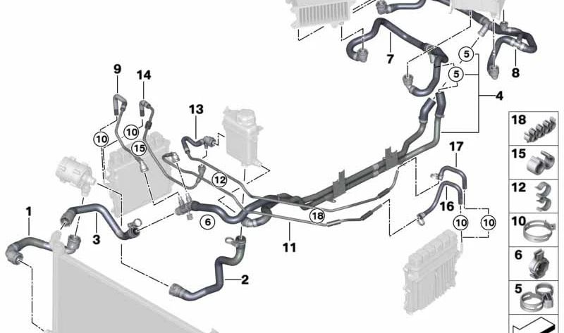 Manguito de refrigerante OEM 17128602737 para BMW Serie 7 (G12). Original BMW