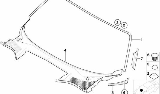 Cubierta derecha del parabrisas OEM 51718241564 para BMW E52 (Z8). Original BMW