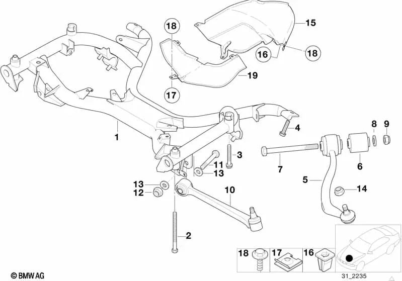 Soporte de eje delantero para BMW E38 (OEM 31111092323). Original BMW