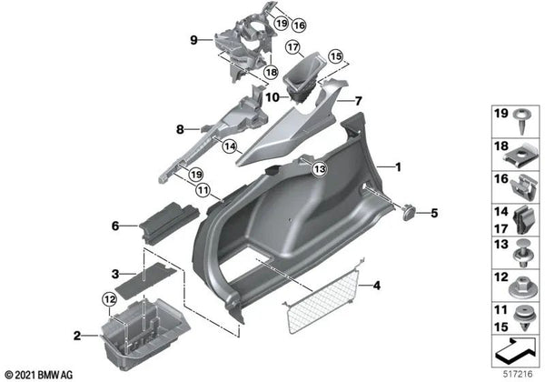 Compartimento de almacenaje para BMW Serie 4 G26 (OEM 51479893877). Original BMW.