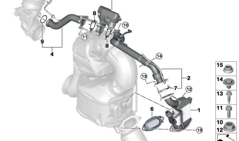 Tubo de recirculación de gases de escape (EGR) de baja presión OEM 11718596808 para BMW G20, G21, G22, G23, G26, G30, G31, G32, G11, G12, G14, G15, G16, G01, G02, G05, G06, G07. Original BMW.