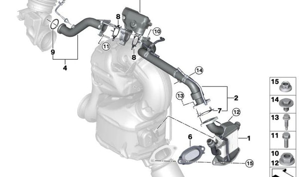 Tubo de recirculación de gases de escape (EGR) de baja presión OEM 11718596808 para BMW G20, G21, G22, G23, G26, G30, G31, G32, G11, G12, G14, G15, G16, G01, G02, G05, G06, G07. Original BMW.