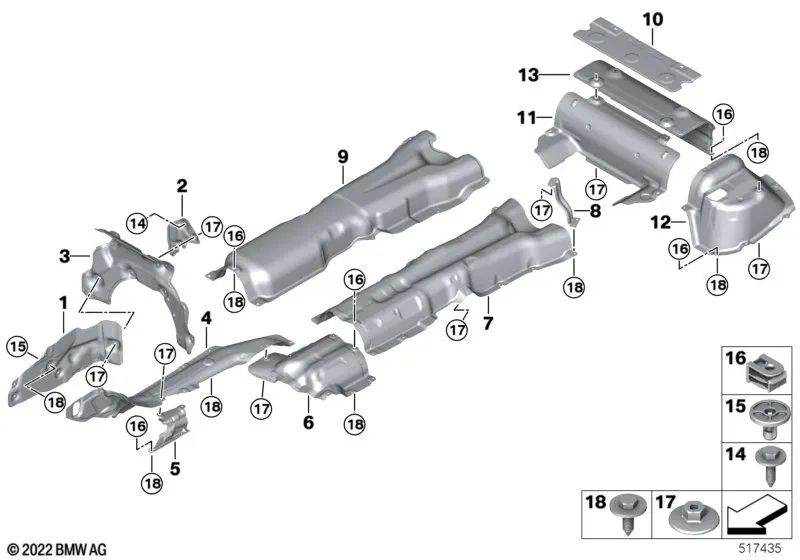 Heat insulation rear left silencer for BMW 7 Series G70 (OEM 51489498325). Original BMW.