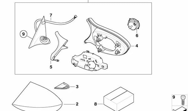 Juego de cubiertas para base de espejo para BMW E92, E93 (OEM 51168044799). Original BMW