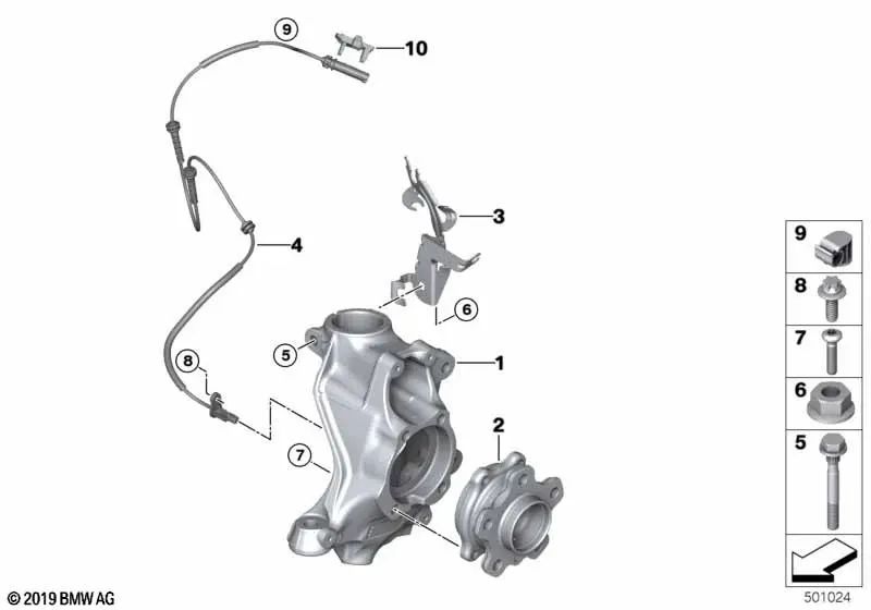 Schwenklager izquierdo para BMW 3er G20, G20N, G21, G21N, G28, G28N 4er G22, G23 (OEM 31206878609). Original BMW