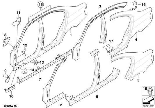 B-pillar with right entry for BMW 3 Series E90, E91 (OEM 41217277332). Original BMW.