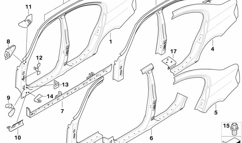 Supporto per pareti laterali per la serie BMW 3 E90, E90N (OEM 41008045832). BMW originale