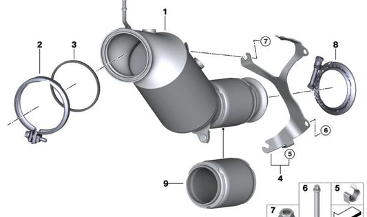 Soporte catalizador original OEM 18328659800 para BMW G42, G20, G01, G02, G05, G06. Compatible con modelos especificados.