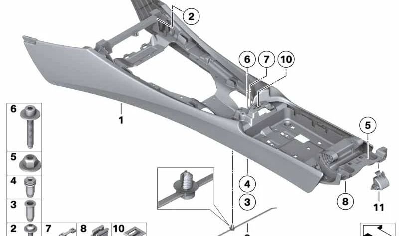 Apoyabrazos de cuero para consola central OEM 51169205623 para BMW Z4 E89. Original BMW.