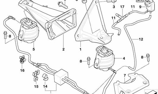 Linke Motorhalterung für BMW E60, E61, E63N, E64N (OEM 22116774619). Original BMW