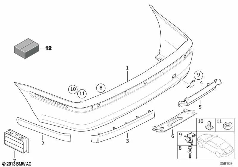 Carcasa Parachoques imprimada trasera para BMW Serie 3 E46 (OEM 51127030591). Original BMW.