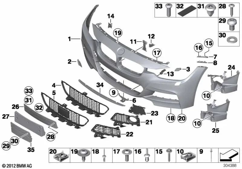 Right support for BMW 3 Series F30, F30N (OEM 51118068128). Genuine BMW.