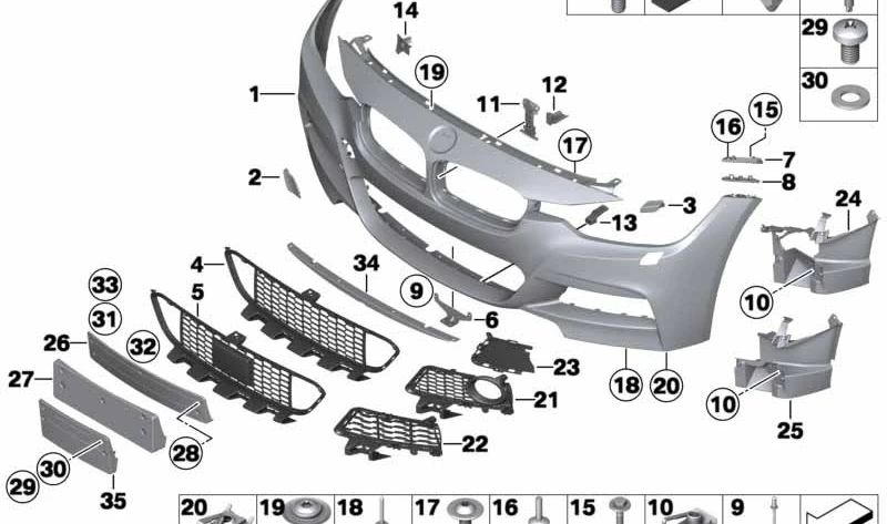 Rejilla embellecedora izquierda para BMW Serie 3 F30, F31, F35 (OEM 51118054261). Original BMW