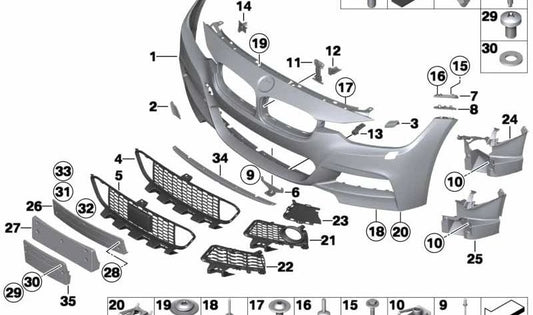 Front parking sensor bracket (PDC/PMA) OEM 51118067950 for BMW F30, F31, F35. Original BMW.