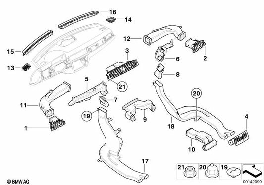 Right footrest heater duct for BMW E90, E91, E92, E93 (OEM 64227078190). Original BMW