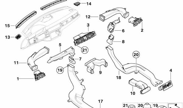 Conducto de calefacción trasero OEM 64227075484 para BMW E90, E91, E92, E93. Original BMW