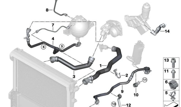 Manguera del radiador de refrigerante para BMW G01, G02 (OEM 17128577064). Original BMW.