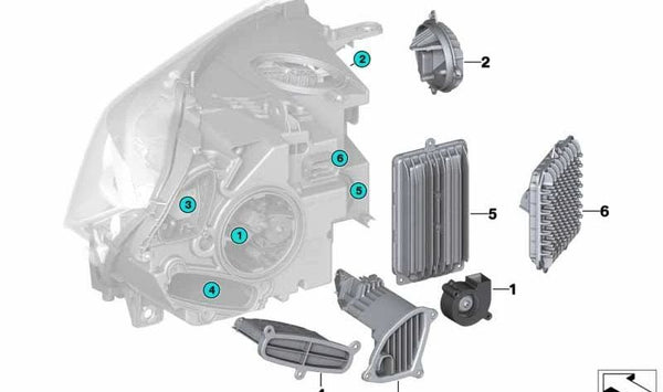 Módulo LED intermitente izquierdo OEM 63117381455 para BMW F15, F85, F16, F86. Original BMW.