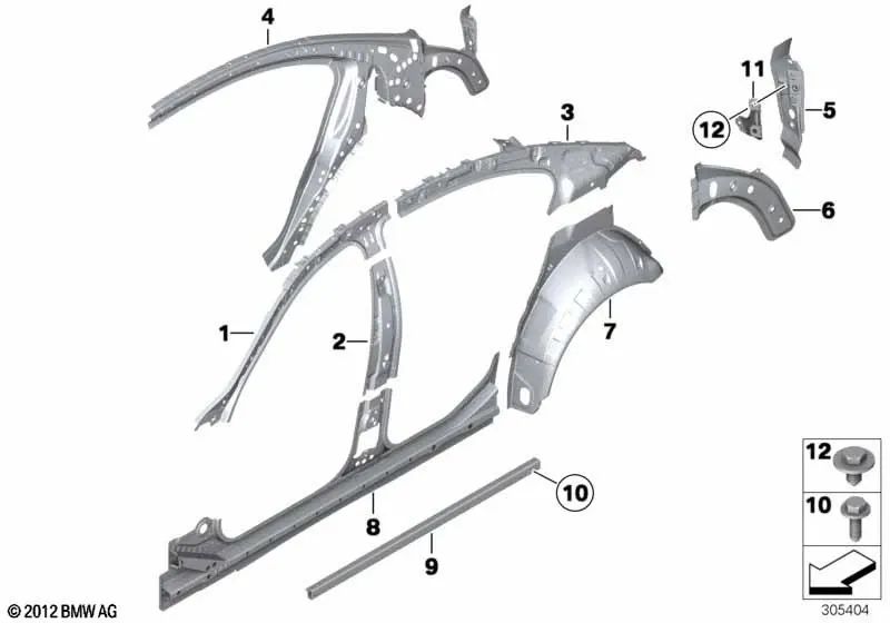 Right C-pillar reinforcement for BMW F02, F04 (OEM 41217204454). Original BMW.