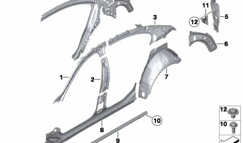 Pasarruedas exterior trasero derecho para BMW F02, F04 (OEM 41217204448). Original BMW