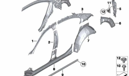 Right Wheel Arch Reinforcement for BMW 7 Series F01, F02, F04 (OEM 41217204458). Original BMW