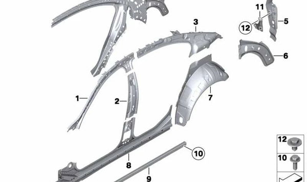 Refuerzo Pasarruedas Derecho para BMW Serie 7 F01, F02, F04 (OEM 41217204458). Original BMW