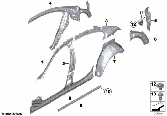 Linke innere B-Säule für BMW F01, F02, F04 (OEM 41217204435). Original BMW.