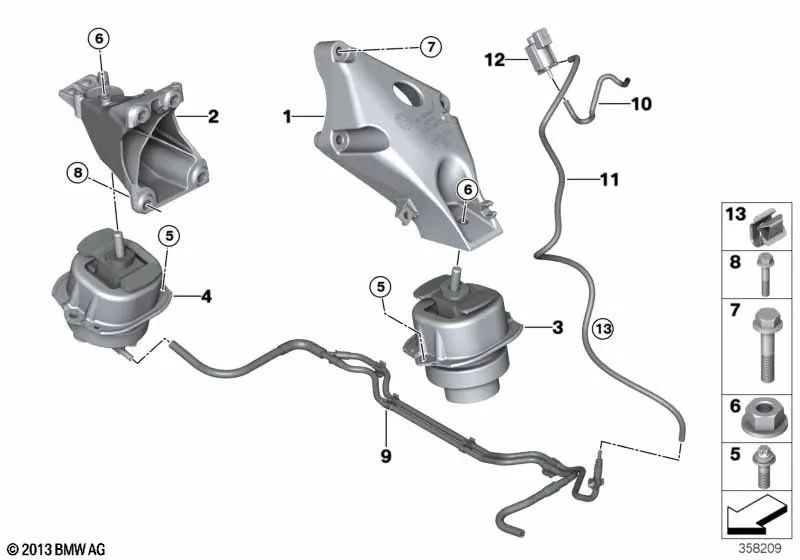 Linke Motorhalterung für BMW X5 F15 (OEM 22116863437). Original BMW.