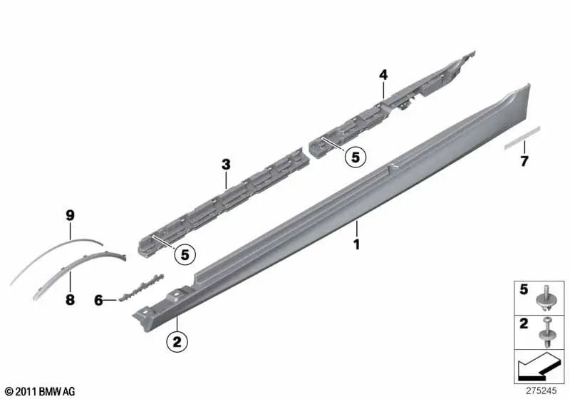 Barra de soporte del umbral trasero izquierdo para BMW Serie 5 F10, F11 (OEM 51777204021). Original BMW