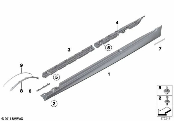 Revestimiento del paso de rueda negro izquierdo para BMW Serie 5 F10, F11 (OEM 51137327405). Original BMW