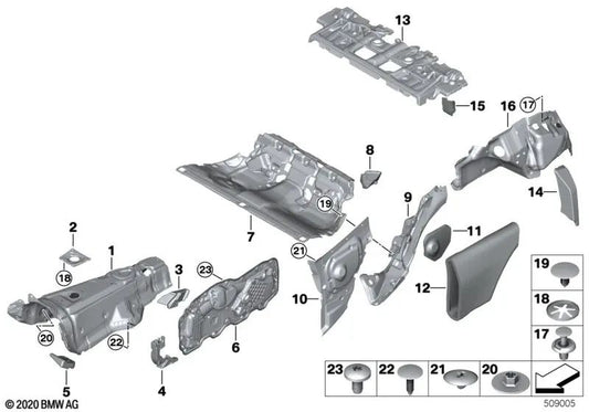 Aislamiento acústico del pilar C izquierdo para BMW Serie 4 G22 (OEM 51487489843). Original BMW.