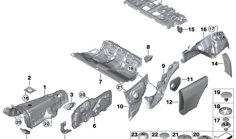 Isolatore acustico Sinistra Trunk OEM 51487489839 per BMW G22. BMW originale.