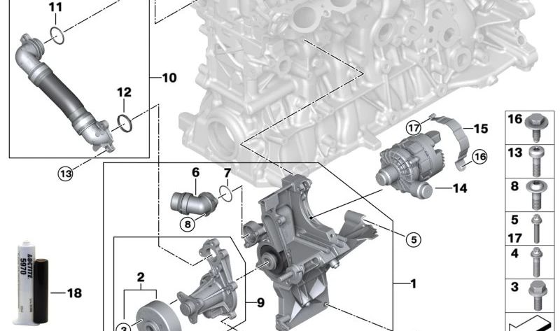 Electric coolant pump bracket for BMW 3 Series G20, G21, 5 Series G30N, G31N, G38N, 7 Series G11N, G12N, X3 G01, X5 G05 (OEM 11517935182). Genuine BMW