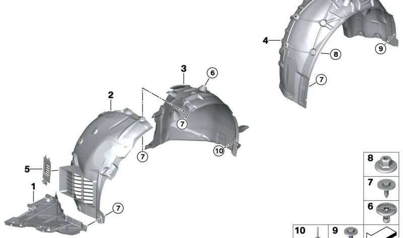 Couvercle intérieur de la roue avant gauche OEM 51718070503 pour BMW M3, M4 (G80, G81, G82, G83, G87). BMW d'origine.