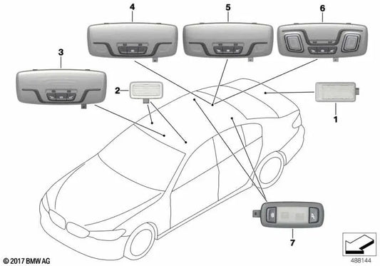 Luz de lectura interior LED ajustable trasera para BMW F90, G30, G31, G38, G32, G11, G12 (OEM 63319474611). Original BMW