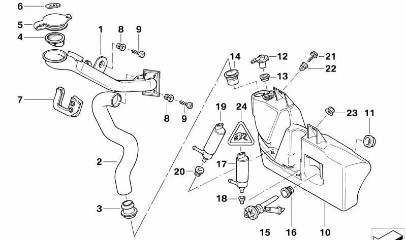 Depósito de líquido limpiaparabrisas OEM 61678352897 para BMW Serie 7 (E38). Original BMW.