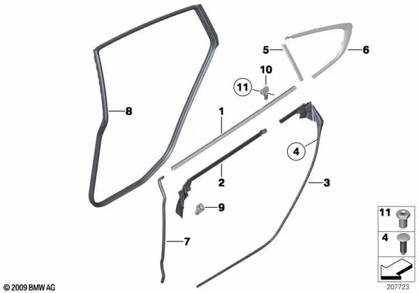 Cubierta larga exterior izquierda para BMW F07N (OEM 51357341327). Original BMW.