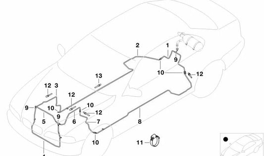 Tubería del sistema de extinción de incendios para BMW Serie 7 E32, E38 (OEM 65728131682). Original BMW.