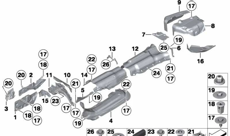 Aislamiento térmico parachoques trasero izquierdo para BMW F07, F07N (OEM 51487193501). Original BMW