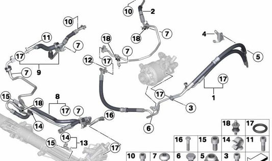 Tubo de retorno para BMW Serie 5 F07, F10, F11, Serie 6 F06, F12, F13, Serie 7 F01N, F02N (OEM 32416781835). Original BMW