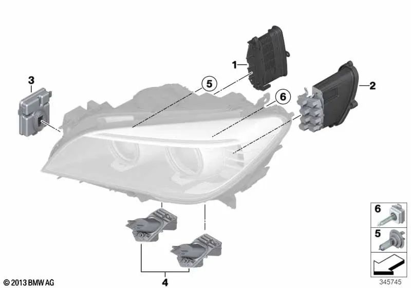 Módulo de controlador de faros para BMW F01N, F02N (OEM 63117355074). Original BMW