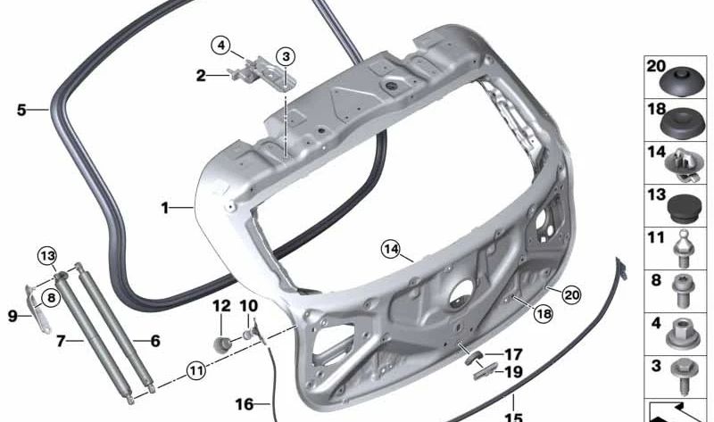 Junta Moldura Portón Trasero Superior para BMW F39 (OEM 51767436564). Original BMW