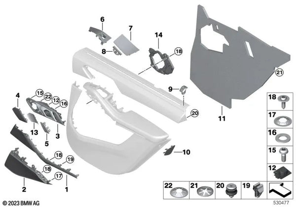 Cuña del parasol derecha para BMW X7 G07, G07N (OEM 51427951224). Original BMW