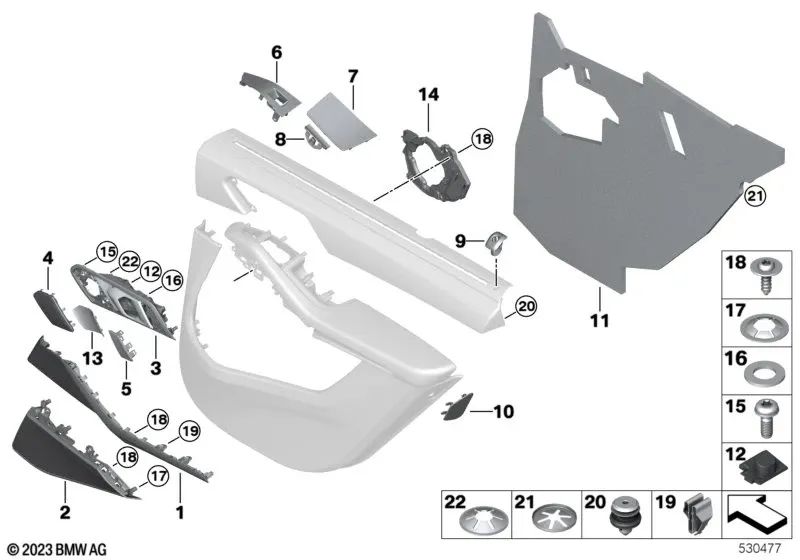 Blende para estor de protección solar derecha para BMW X7 G07, G07N (OEM 51427951222). Original BMW