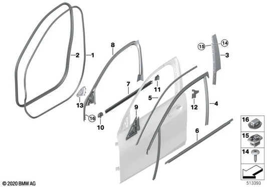 Fensterrahmenabdeckung der linken Vordertür für BMW F40 (OEM 51339873235). Original BMW