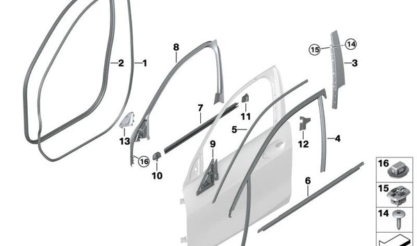 Sellado de Pilar A delantero izquierdo OEM 51137452425 para BMW F40. Original BMW.